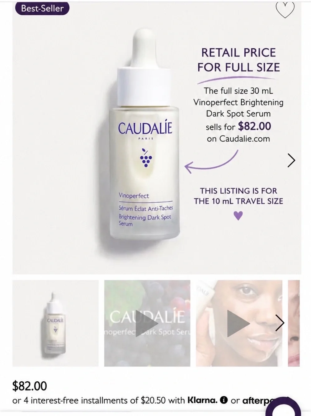 Caudalie Vinoperfect Brightening Dark Spot Serum 10ml Travel Size New